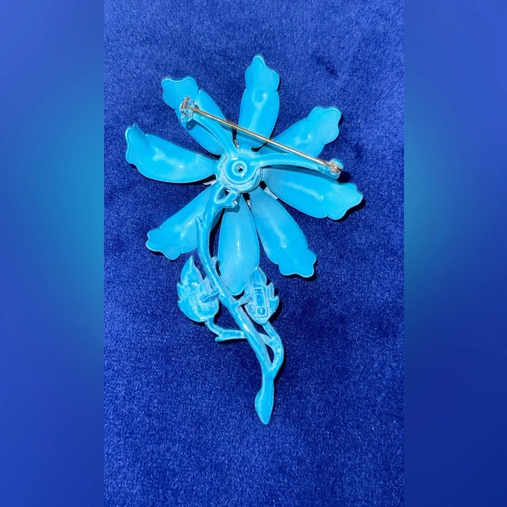 Vivid Blue Floral Statement Vintage Brooch - Women Jewelry